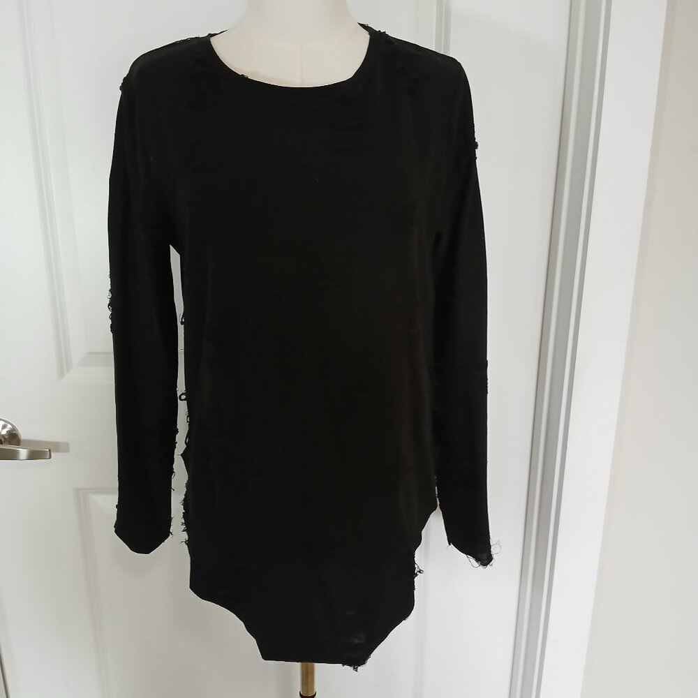 H&M Divided Distressed Tunic Top Body Suit Women's Small Black Grunge Punk Style